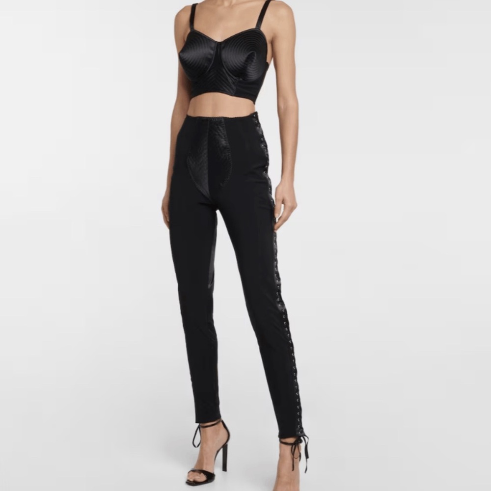 Jean Paul Gaultier Lace-up Satin And Mesh Leggings